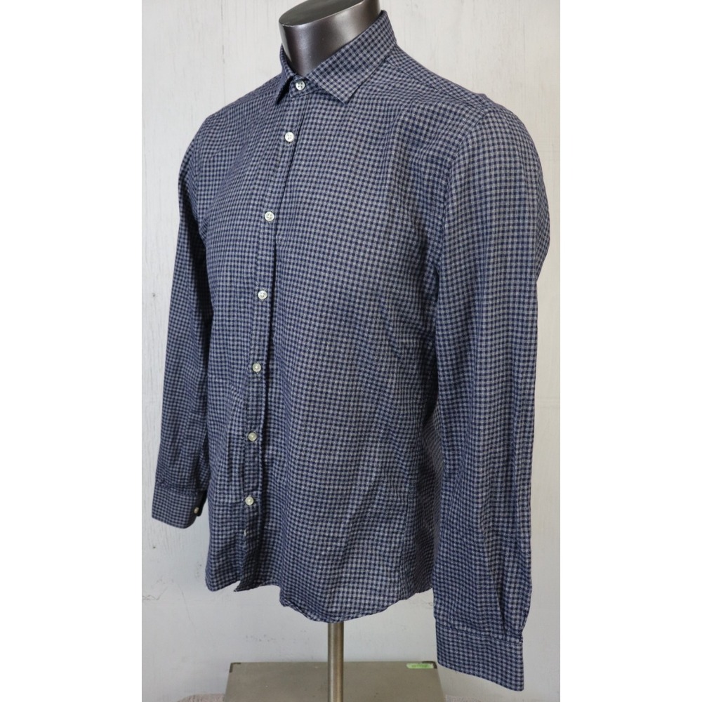Lafaurie Mens Shirt Button Front Long Sleeve Blue Check Size L Cotton Ronnie - Picture 3 of 6